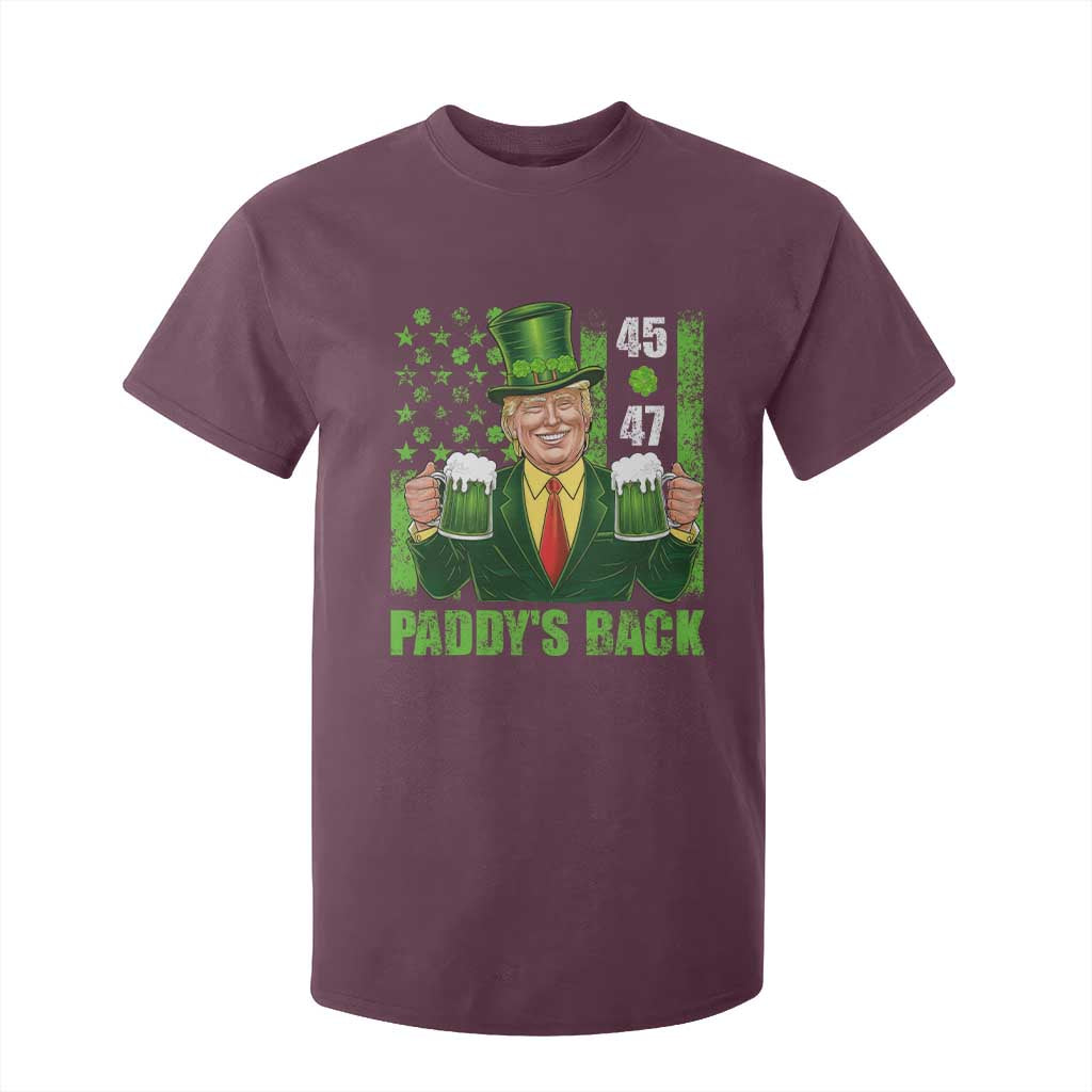 Funny St Patrick's Day Trump T Shirt For Kid Paddy's Back 45 47 President USA Flag TS02 Maroon Print Your Wear