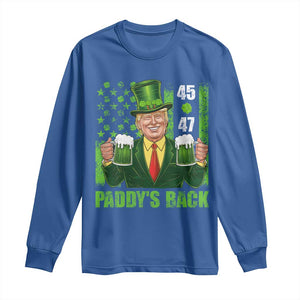 Funny St Patrick's Day Trump Long Sleeve Shirt Paddy's Back 45 47 President USA Flag TS02 Royal Blue Print Your Wear