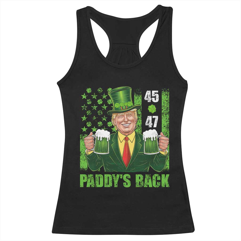 Funny St Patrick's Day Trump Racerback Tank Top Paddy's Back 45 47 President USA Flag TS02 Black Print Your Wear