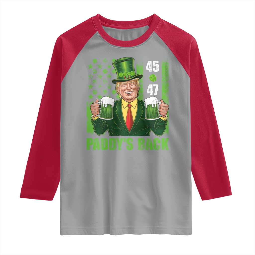 Funny St Patrick's Day Trump Raglan Shirt Paddy's Back 45 47 President USA Flag TS02 Sport Gray Red Print Your Wear
