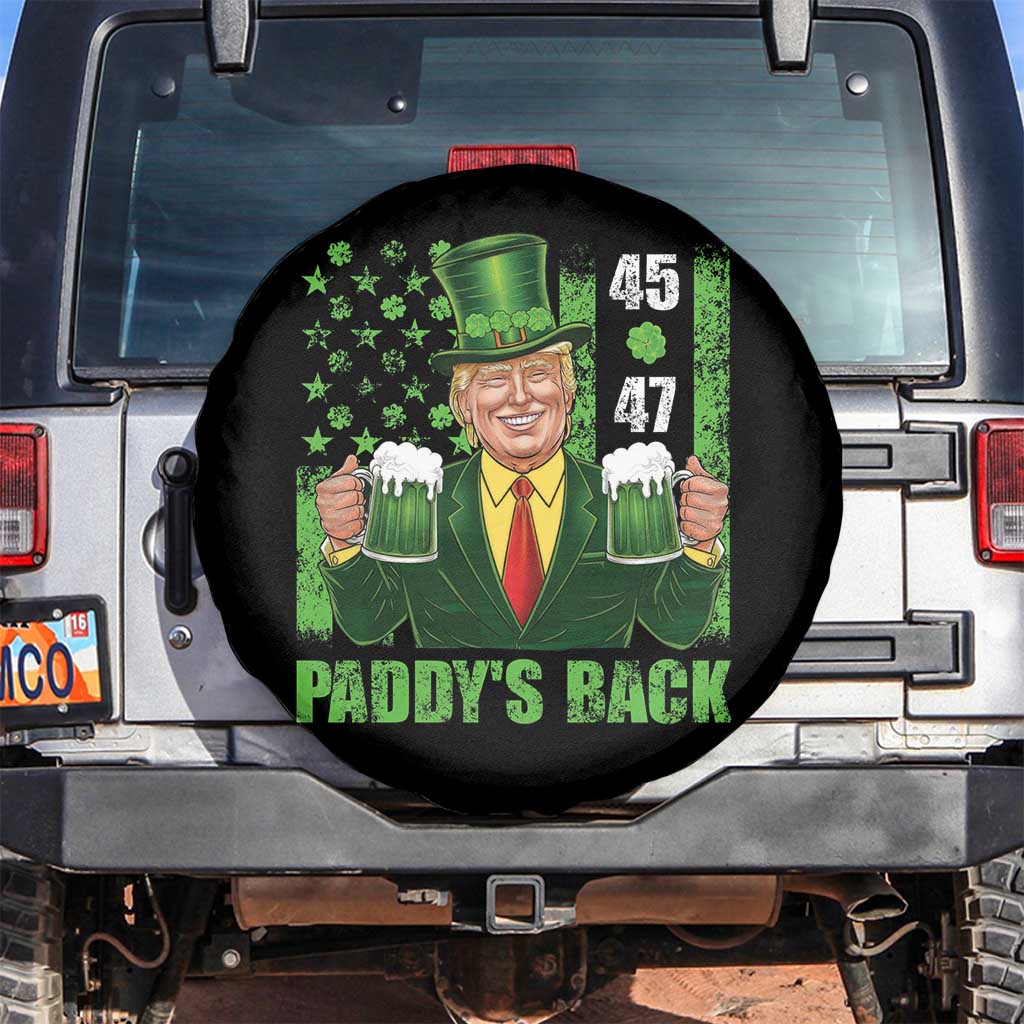 Funny St Patrick's Day Trump Spare Tire Cover Paddy's Back 45 47 President USA Flag TS02 No hole Black Print Your Wear