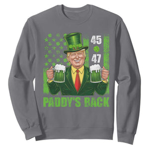 Funny St Patrick's Day Trump Sweatshirt Paddy's Back 45 47 President USA Flag TS02 Charcoal Print Your Wear
