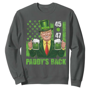 Funny St Patrick's Day Trump Sweatshirt Paddy's Back 45 47 President USA Flag TS02 Dark Heather Print Your Wear