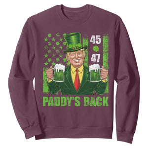 Funny St Patrick's Day Trump Sweatshirt Paddy's Back 45 47 President USA Flag TS02 Maroon Print Your Wear