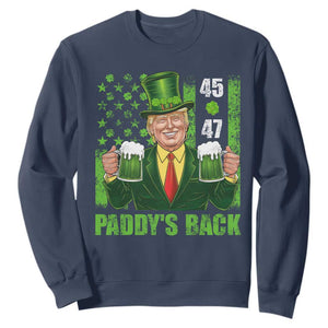 Funny St Patrick's Day Trump Sweatshirt Paddy's Back 45 47 President USA Flag TS02 Navy Print Your Wear