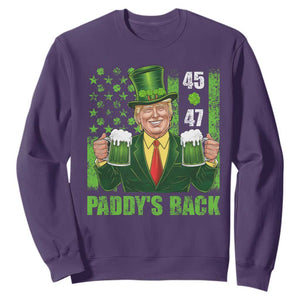 Funny St Patrick's Day Trump Sweatshirt Paddy's Back 45 47 President USA Flag TS02 Purple Print Your Wear