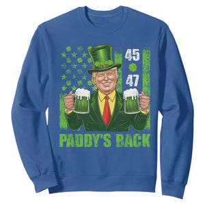 Funny St Patrick's Day Trump Sweatshirt Paddy's Back 45 47 President USA Flag TS02 Royal Blue Print Your Wear