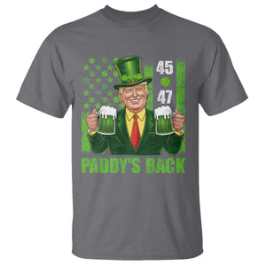 Funny St Patrick's Day Trump T Shirt Paddy's Back 45 47 President USA Flag TS02 Charcoal Print Your Wear
