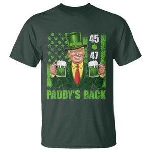 Funny St Patrick's Day Trump T Shirt Paddy's Back 45 47 President USA Flag TS02 Dark Forest Green Print Your Wear