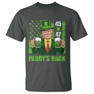 Funny St Patrick's Day Trump T Shirt Paddy's Back 45 47 President USA Flag TS02 Dark Heather Print Your Wear
