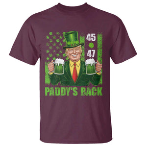Funny St Patrick's Day Trump T Shirt Paddy's Back 45 47 President USA Flag TS02 Maroon Print Your Wear