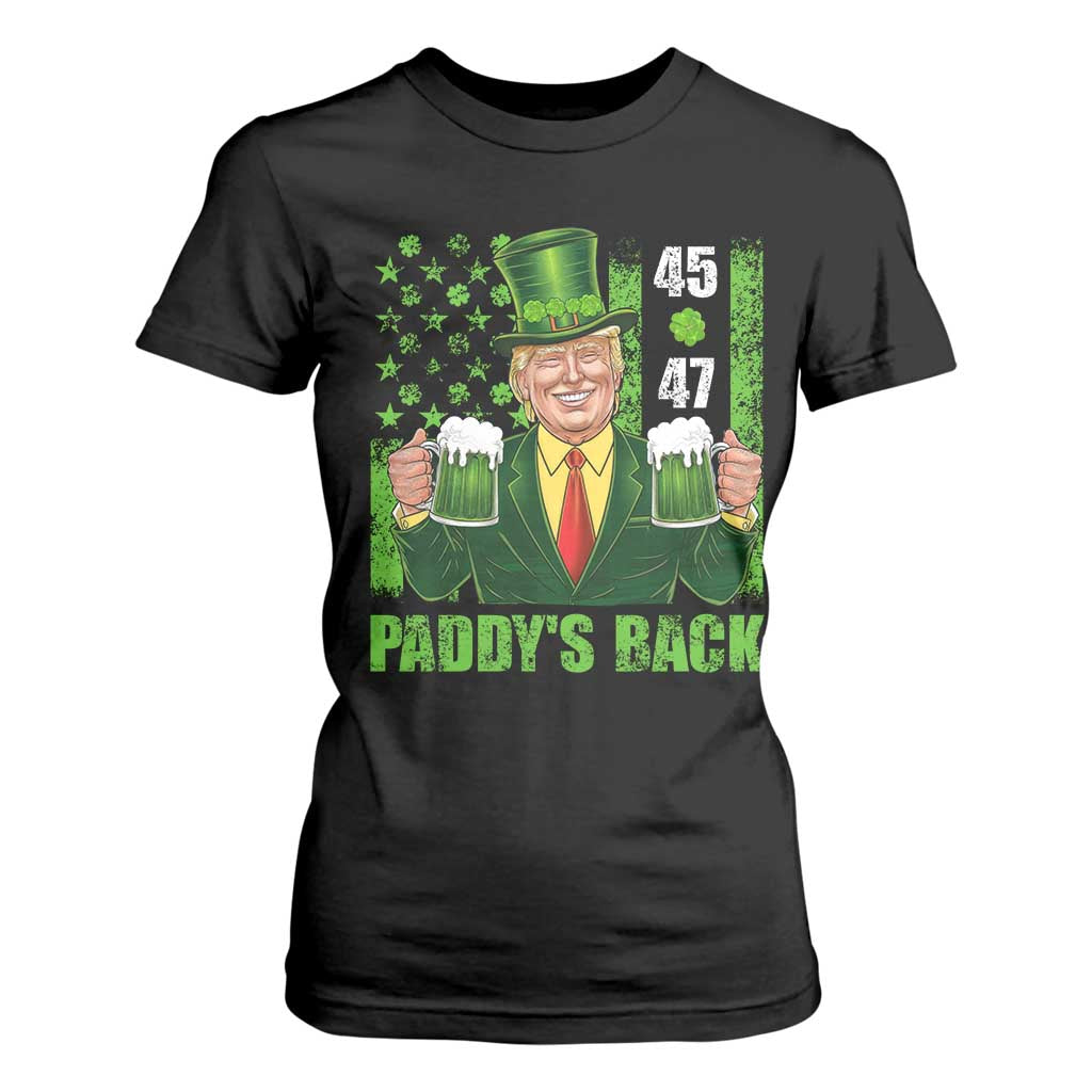 Funny St Patrick's Day Trump T Shirt For Women Paddy's Back 45 47 President USA Flag TS02 Black Print Your Wear