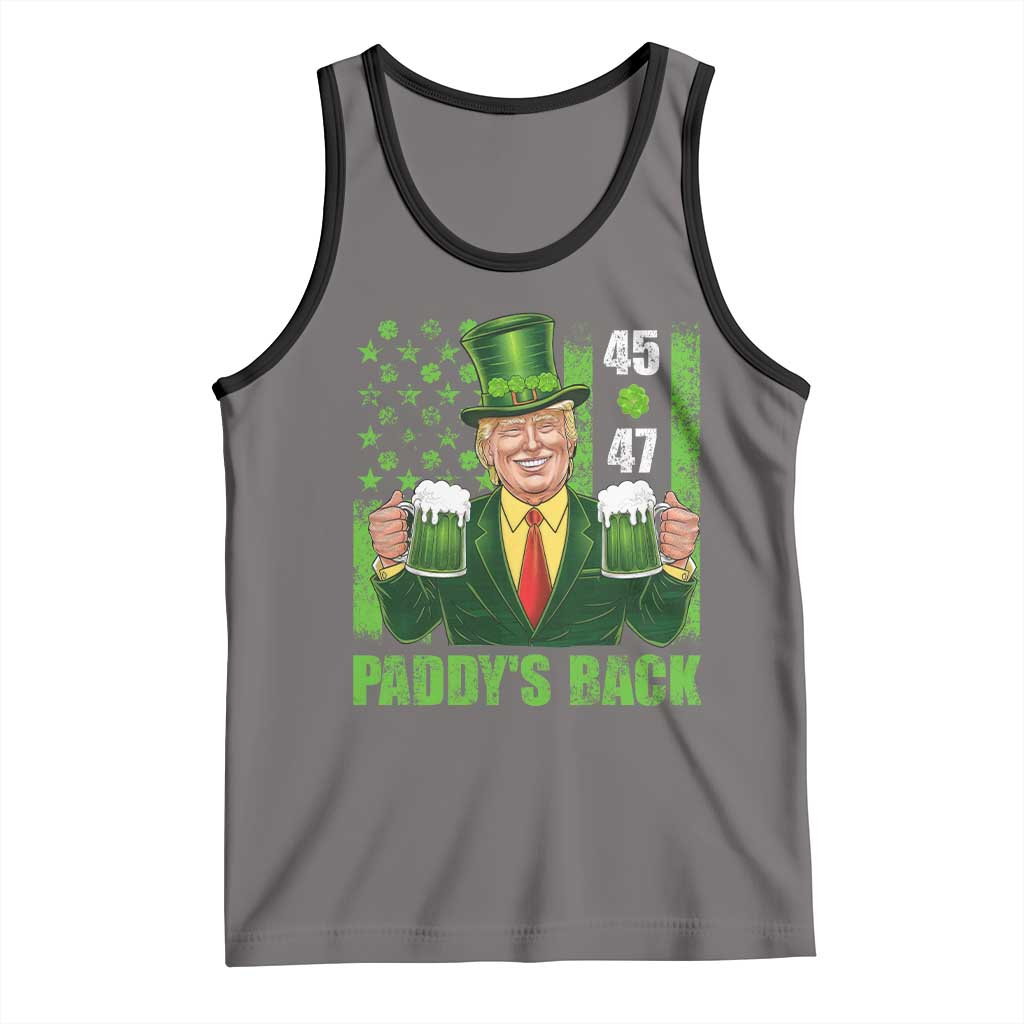 Funny St Patrick's Day Trump Tank Top Paddy's Back 45 47 President USA Flag TS02 Deep Heather Black Print Your Wear