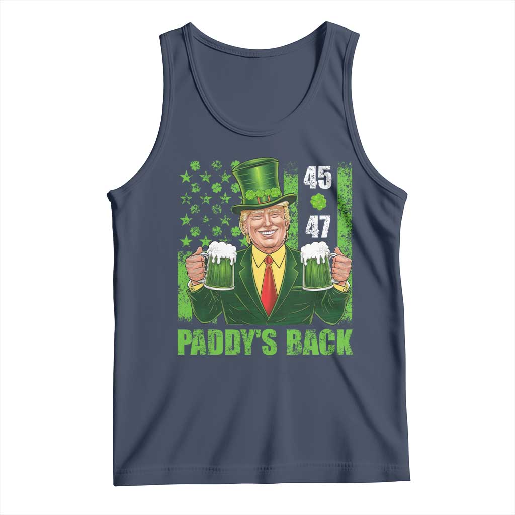 Funny St Patrick's Day Trump Tank Top Paddy's Back 45 47 President USA Flag TS02 Navy Print Your Wear