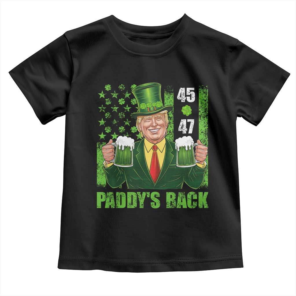 Funny St Patrick's Day Trump Toddler T Shirt Paddy's Back 45 47 President USA Flag TS02 Black Print Your Wear