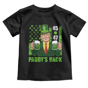 Funny St Patrick's Day Trump Toddler T Shirt Paddy's Back 45 47 President USA Flag TS02 Black Print Your Wear