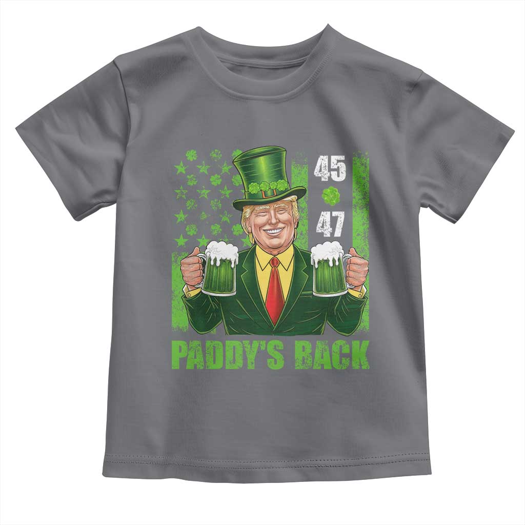 Funny St Patrick's Day Trump Toddler T Shirt Paddy's Back 45 47 President USA Flag TS02 Charcoal Print Your Wear