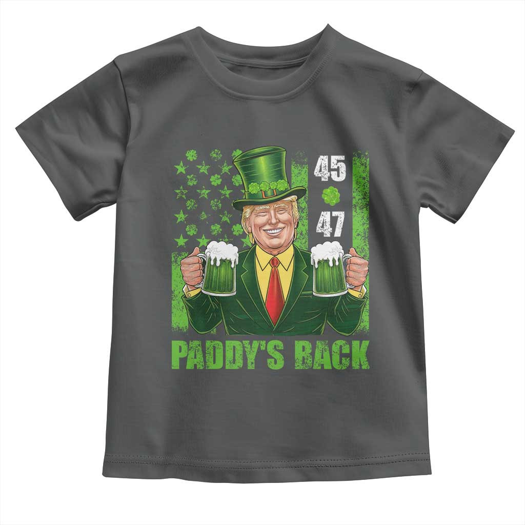 Funny St Patrick's Day Trump Toddler T Shirt Paddy's Back 45 47 President USA Flag TS02 Dark Heather Print Your Wear