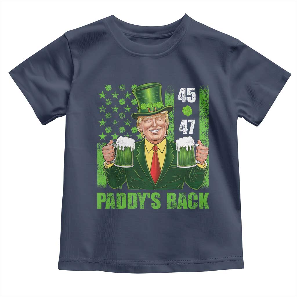 Funny St Patrick's Day Trump Toddler T Shirt Paddy's Back 45 47 President USA Flag TS02 Navy Print Your Wear