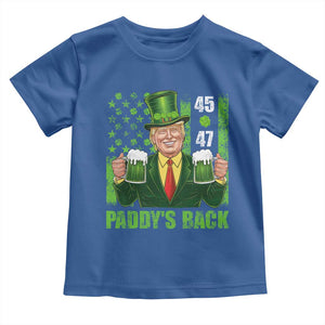 Funny St Patrick's Day Trump Toddler T Shirt Paddy's Back 45 47 President USA Flag TS02 Royal Blue Print Your Wear