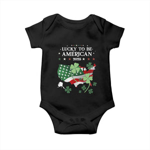 Funny St Patrick's Day Trump Baby Onesie Lucky To Be American 2025 TS02 Black Print Your Wear