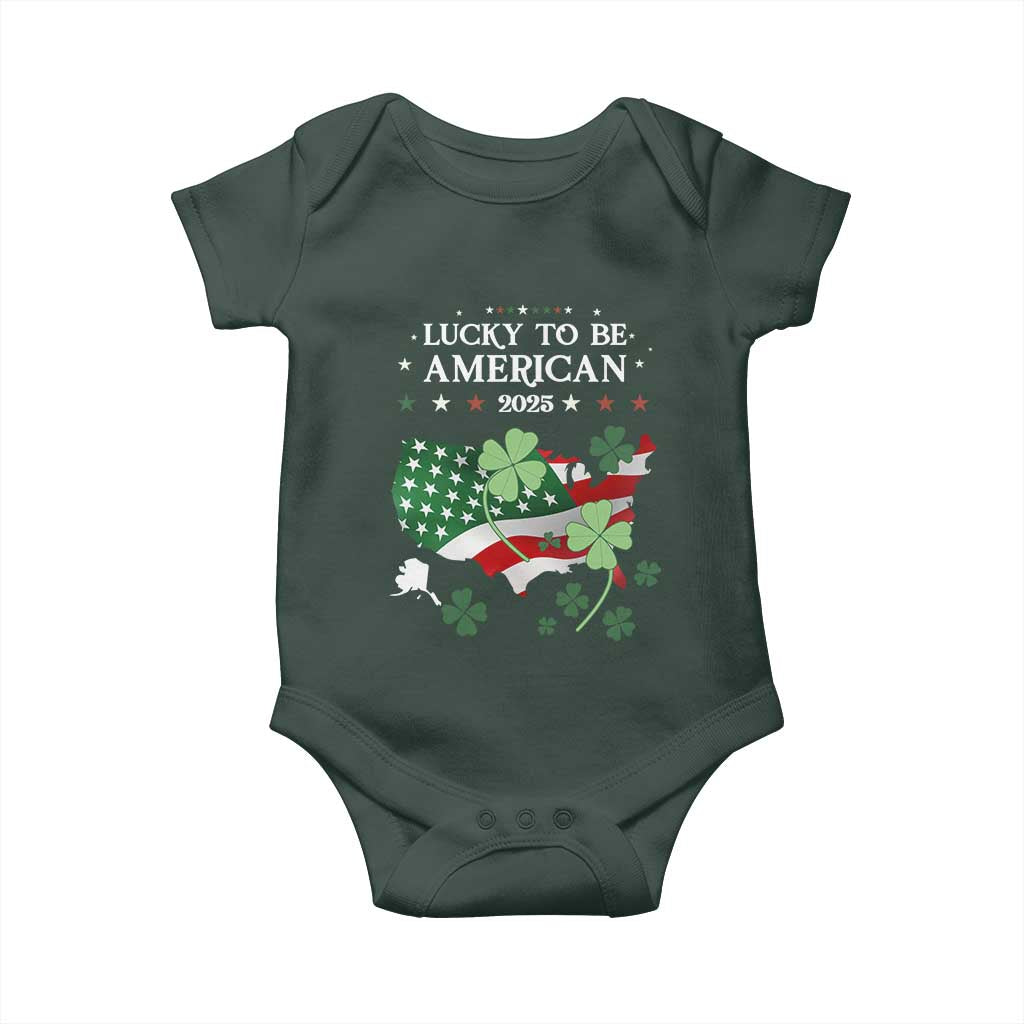 Funny St Patrick's Day Trump Baby Onesie Lucky To Be American 2025 TS02 Print Your Wear