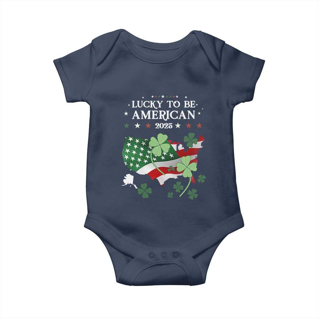 Funny St Patrick's Day Trump Baby Onesie Lucky To Be American 2025 TS02 Navy Print Your Wear