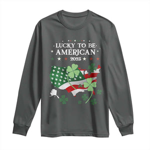 Funny St Patrick's Day Trump Long Sleeve Shirt Lucky To Be American 2025 TS02 Dark Heather Print Your Wear