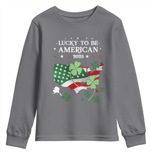 Funny St Patrick's Day Trump Youth Sweatshirt Lucky To Be American 2025 TS02 Charcoal Print Your Wear