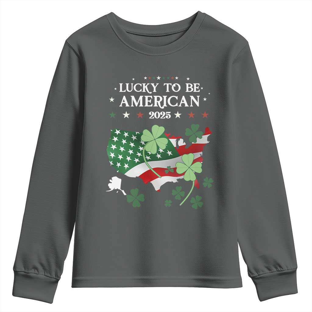 Funny St Patrick's Day Trump Youth Sweatshirt Lucky To Be American 2025 TS02 Dark Heather Print Your Wear