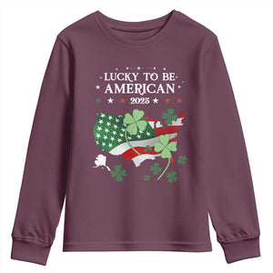 Funny St Patrick's Day Trump Youth Sweatshirt Lucky To Be American 2025 TS02 Maroon Print Your Wear
