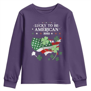 Funny St Patrick's Day Trump Youth Sweatshirt Lucky To Be American 2025 TS02 Purple Print Your Wear