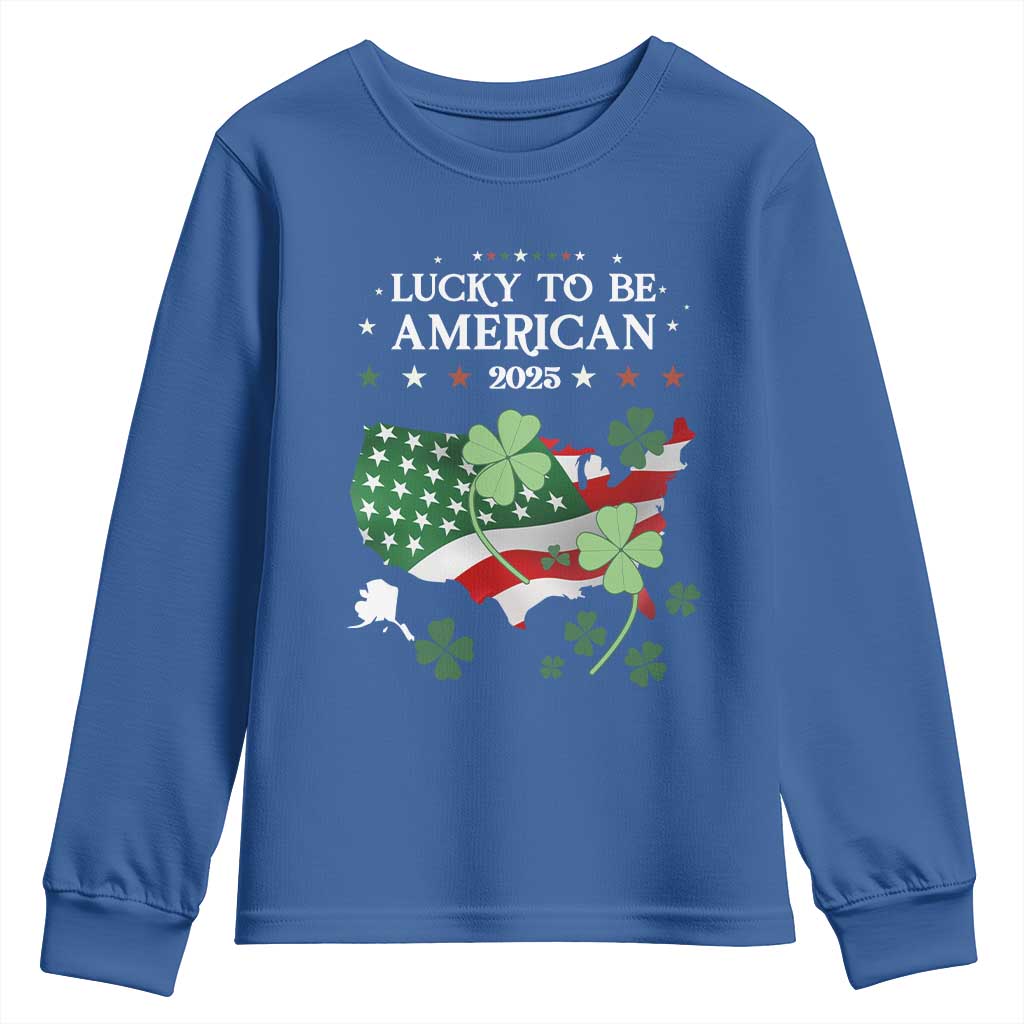 Funny St Patrick's Day Trump Youth Sweatshirt Lucky To Be American 2025 TS02 Royal Blue Print Your Wear