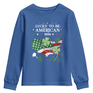 Funny St Patrick's Day Trump Youth Sweatshirt Lucky To Be American 2025 TS02 Royal Blue Print Your Wear