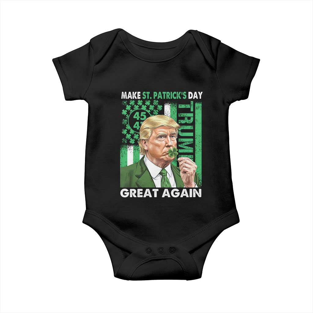 Funny Trump Make St Patrick's Day Great Again Baby Onesie Green American Flag TS02 Black Print Your Wear