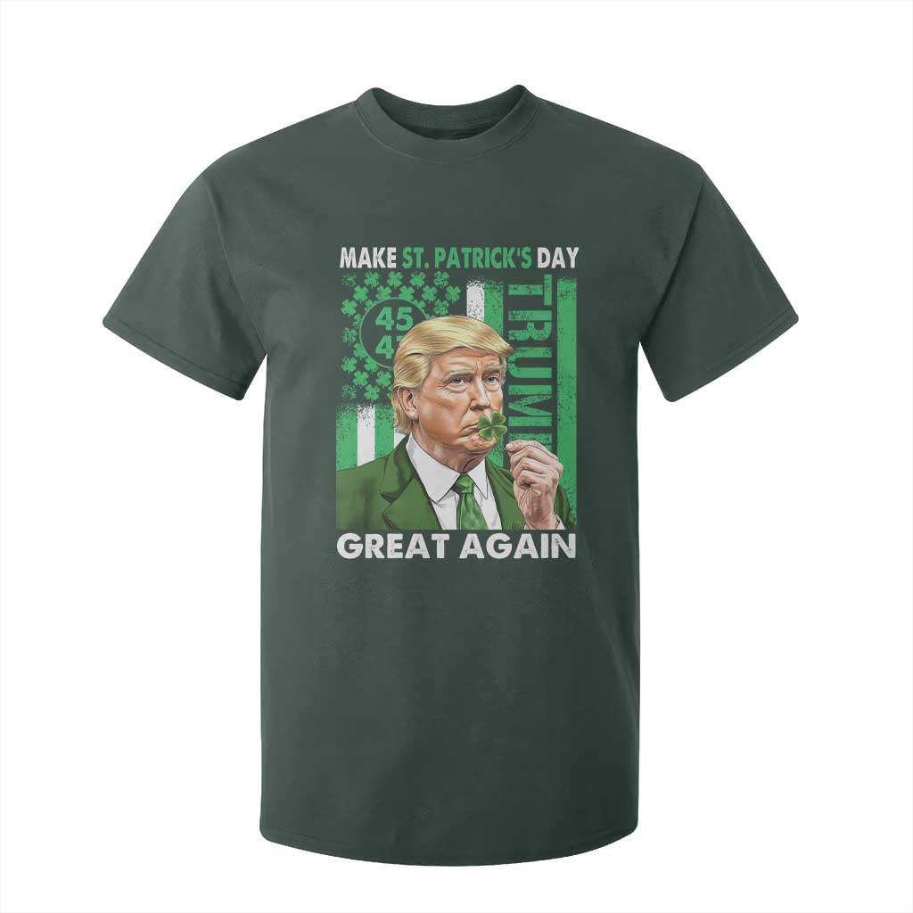 Funny Trump Make St Patrick's Day Great Again T Shirt For Kid Green American Flag TS02 Dark Forest Green Print Your Wear