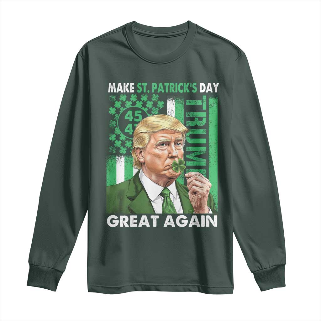 Funny Trump Make St Patrick's Day Great Again Long Sleeve Shirt Green American Flag TS02 Dark Forest Green Print Your Wear