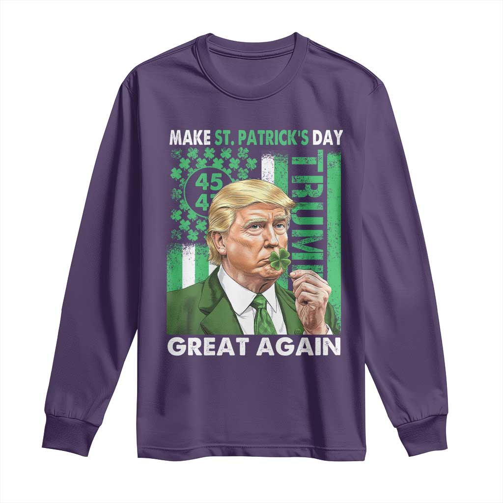 Funny Trump Make St Patrick's Day Great Again Long Sleeve Shirt Green American Flag TS02 Purple Print Your Wear