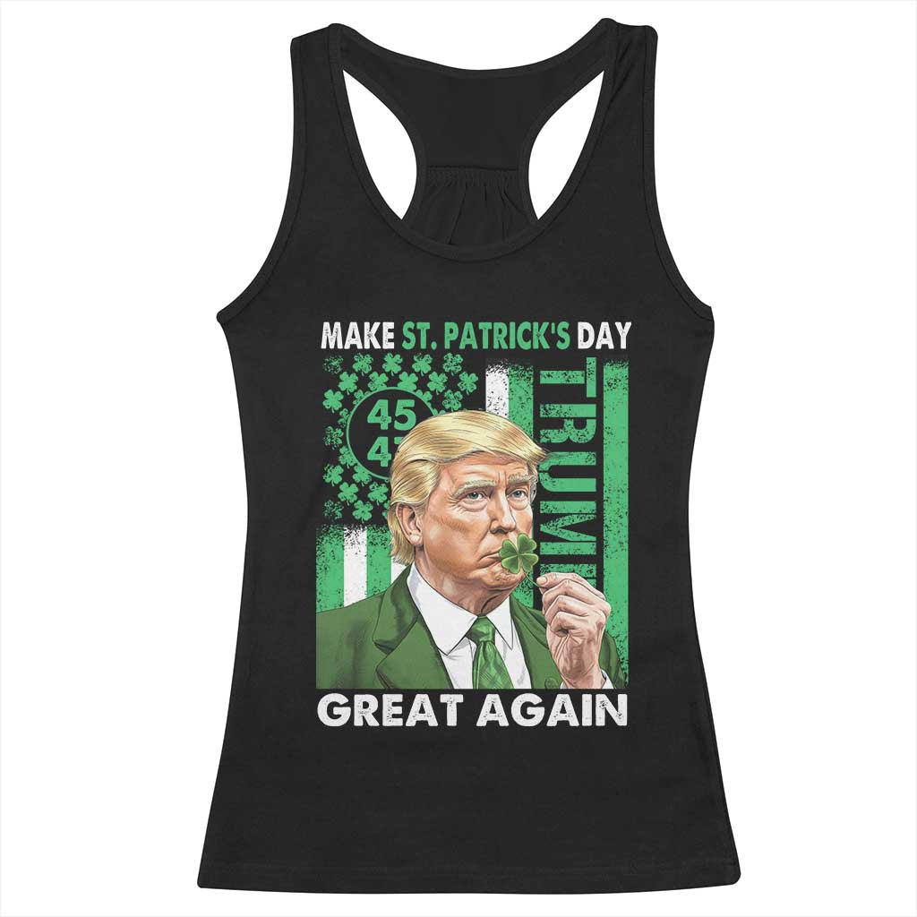 Funny Trump Make St Patrick's Day Great Again Racerback Tank Top Green American Flag TS02 Black Print Your Wear