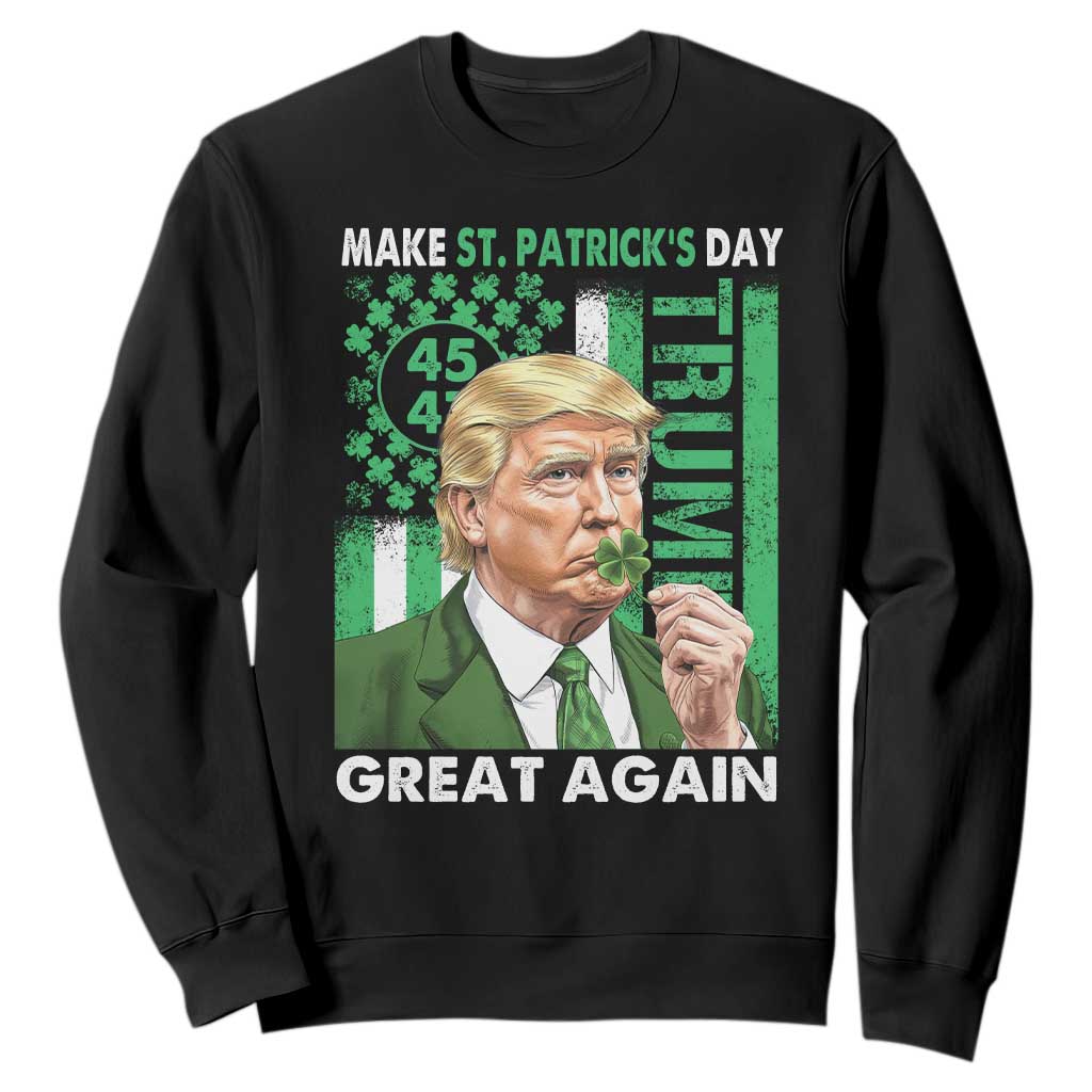 Funny Trump Make St Patrick's Day Great Again Sweatshirt Green American Flag TS02 Black Print Your Wear