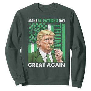 Funny Trump Make St Patrick's Day Great Again Sweatshirt Green American Flag TS02 Dark Forest Green Print Your Wear