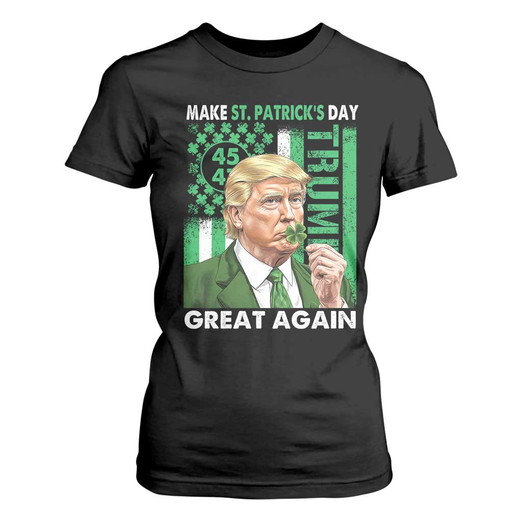 Funny Trump Make St Patrick's Day Great Again T Shirt For Women Green American Flag TS02 Black Print Your Wear