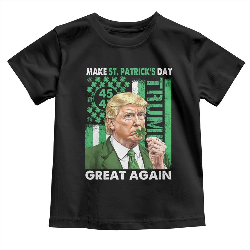 Funny Trump Make St Patrick's Day Great Again Toddler T Shirt Green American Flag TS02 Black Print Your Wear