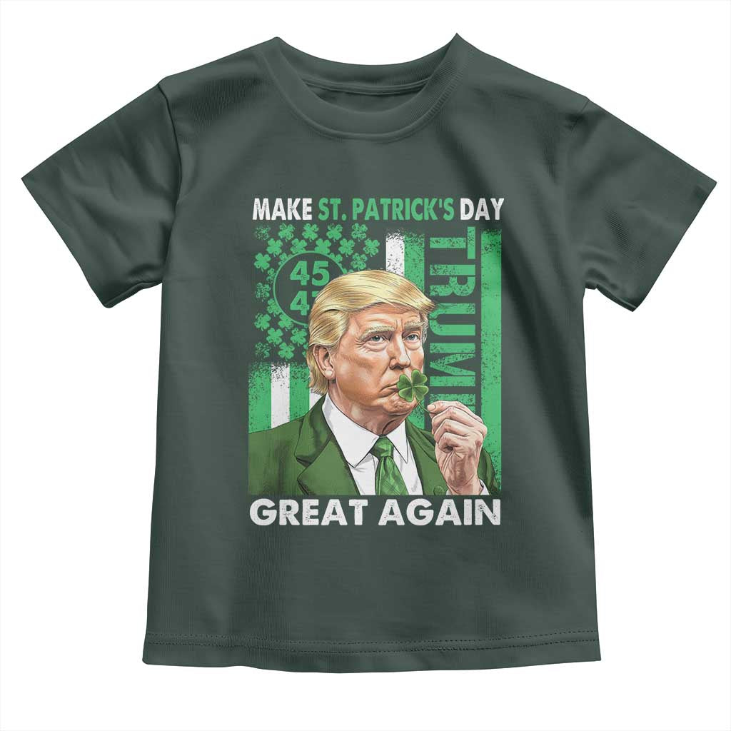 Funny Trump Make St Patrick's Day Great Again Toddler T Shirt Green American Flag TS02 Dark Forest Green Print Your Wear