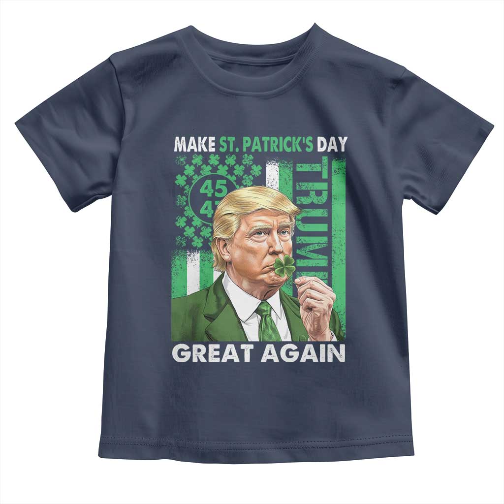 Funny Trump Make St Patrick's Day Great Again Toddler T Shirt Green American Flag TS02 Navy Print Your Wear
