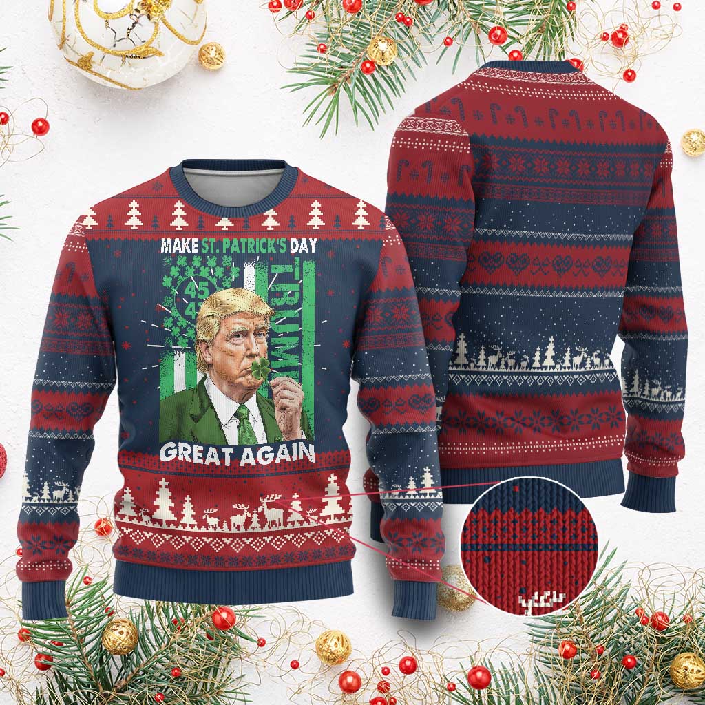 Funny Trump Make St Patrick's Day Great Again Knit Sweatshirt Green American Flag TS02 Burgundy Print Your Wear