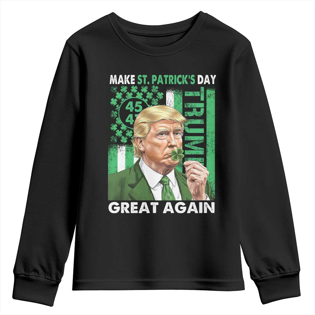 Funny Trump Make St Patrick's Day Great Again Youth Sweatshirt Green American Flag TS02 Black Print Your Wear