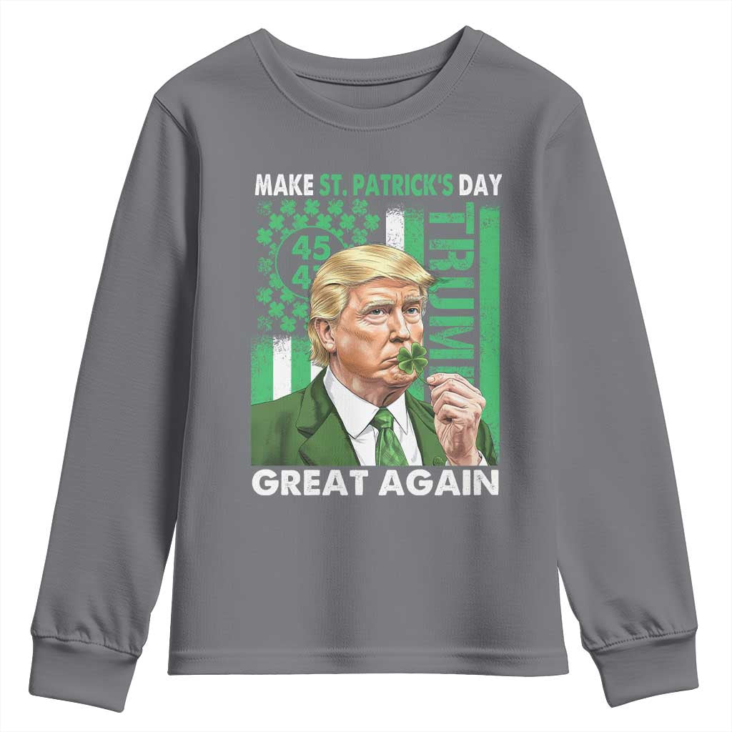 Funny Trump Make St Patrick's Day Great Again Youth Sweatshirt Green American Flag TS02 Charcoal Print Your Wear