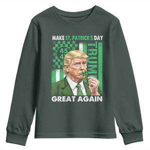 Funny Trump Make St Patrick's Day Great Again Youth Sweatshirt Green American Flag TS02 Dark Forest Green Print Your Wear