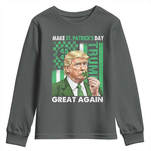Funny Trump Make St Patrick's Day Great Again Youth Sweatshirt Green American Flag TS02 Dark Heather Print Your Wear